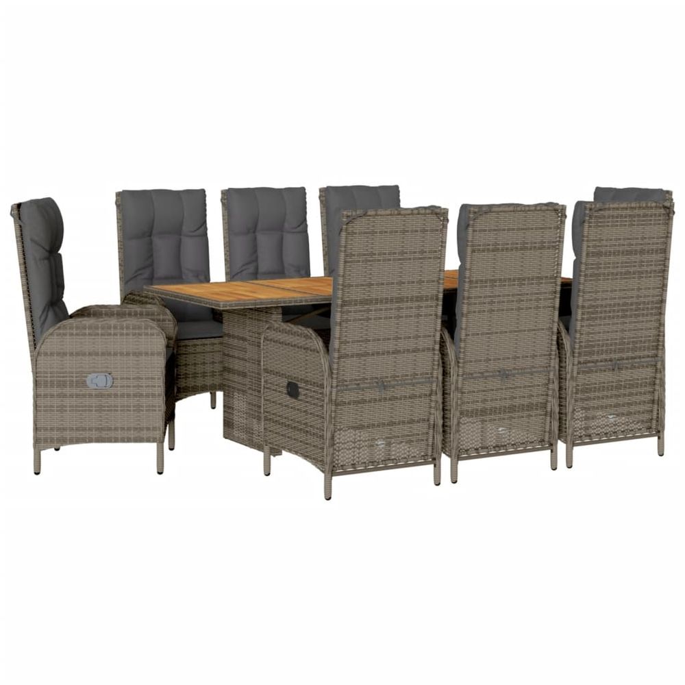 Ensemble à manger de jardin 9 pcs coussins gris résine tressée