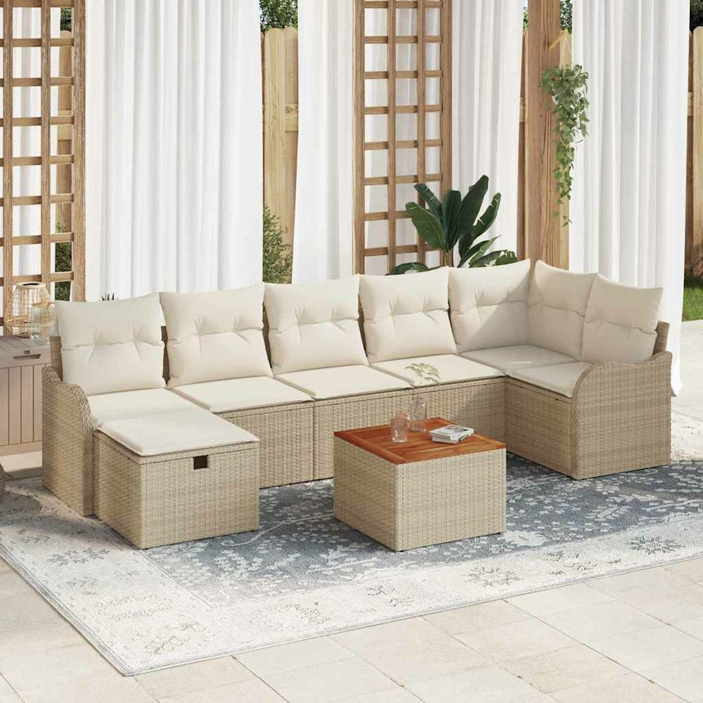 Ensemble de canapé de jardin avec coussin 8 pcs beige polyrotin