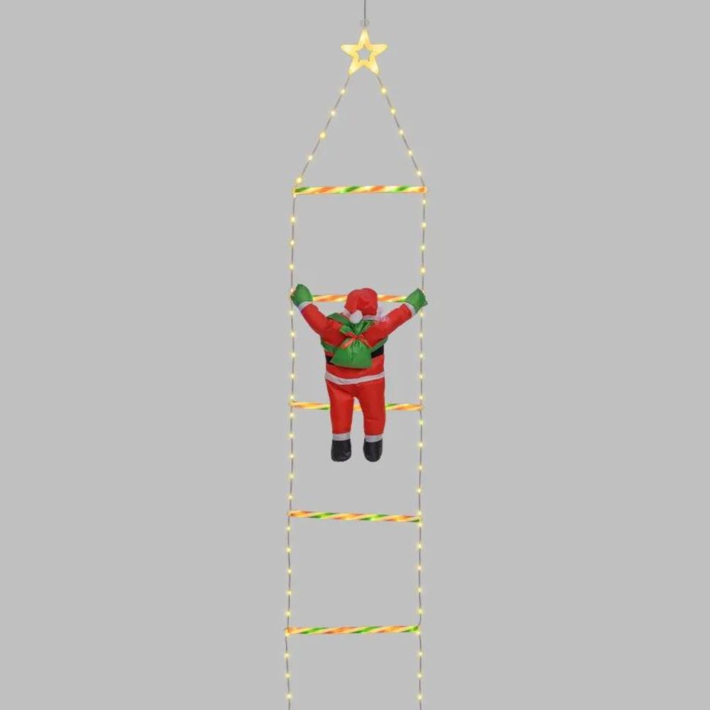Père noël lumineux h40 cm sur échelle h200 cm led blanc chaud & rgb 11 jeux de lumière lotti