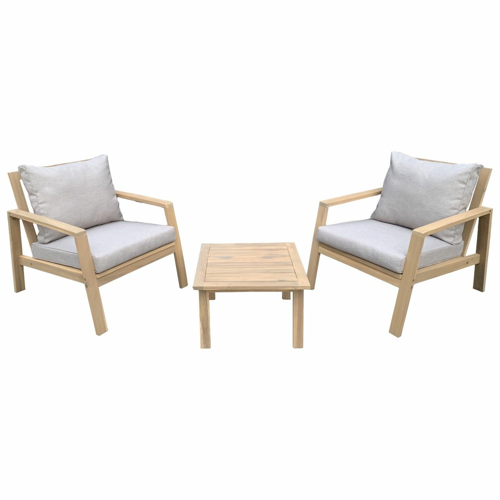 Salon de jardin en acacia 2 places gili - coussins sable