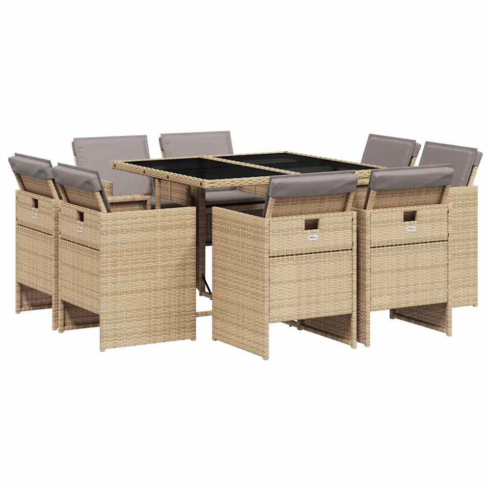Ensemble à manger de jardin et coussins 9 pcs mélange beige