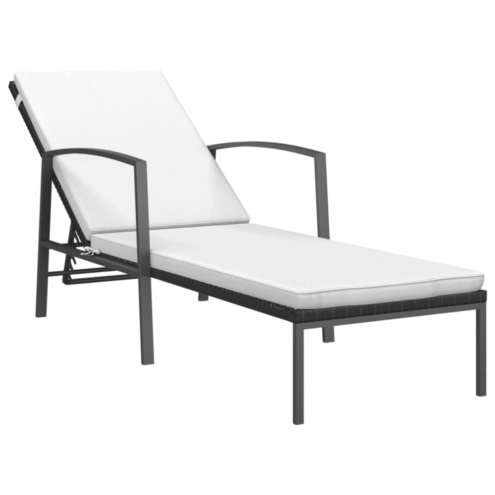 Chaise longue de jardin avec coussin résine tressée noir bain de soleil