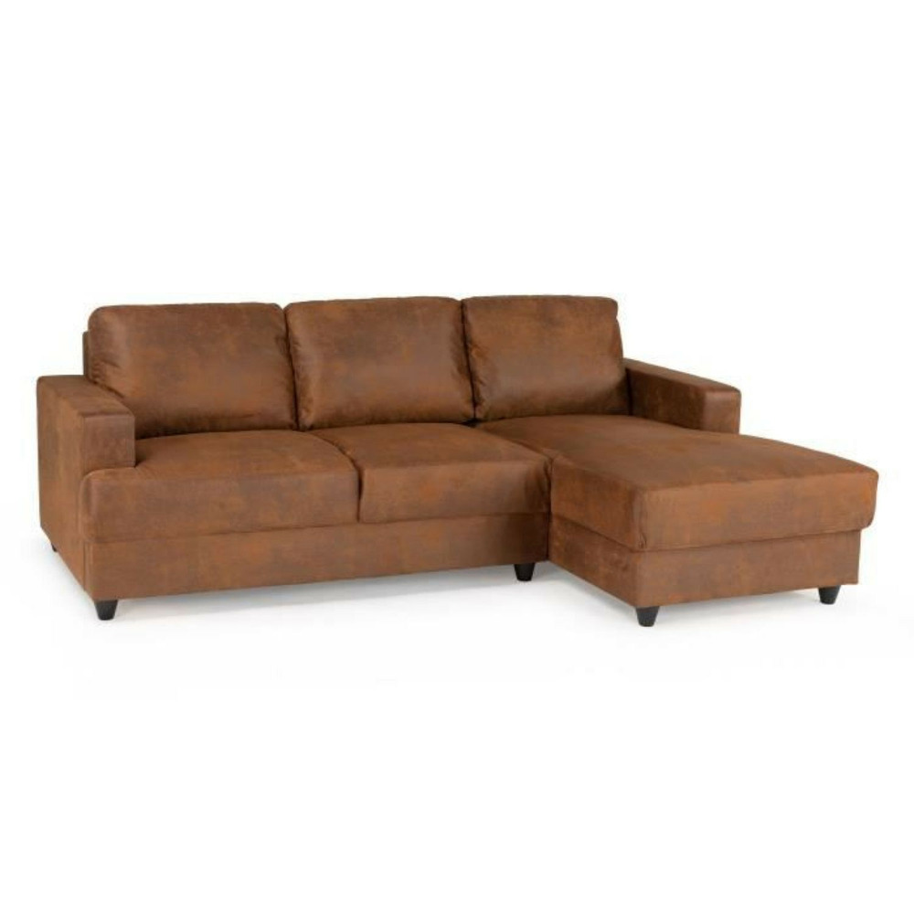 Canapé d'angle droit 4 places contemporain en tissu marron vintage 215 x 140 x hauteur 86 cm