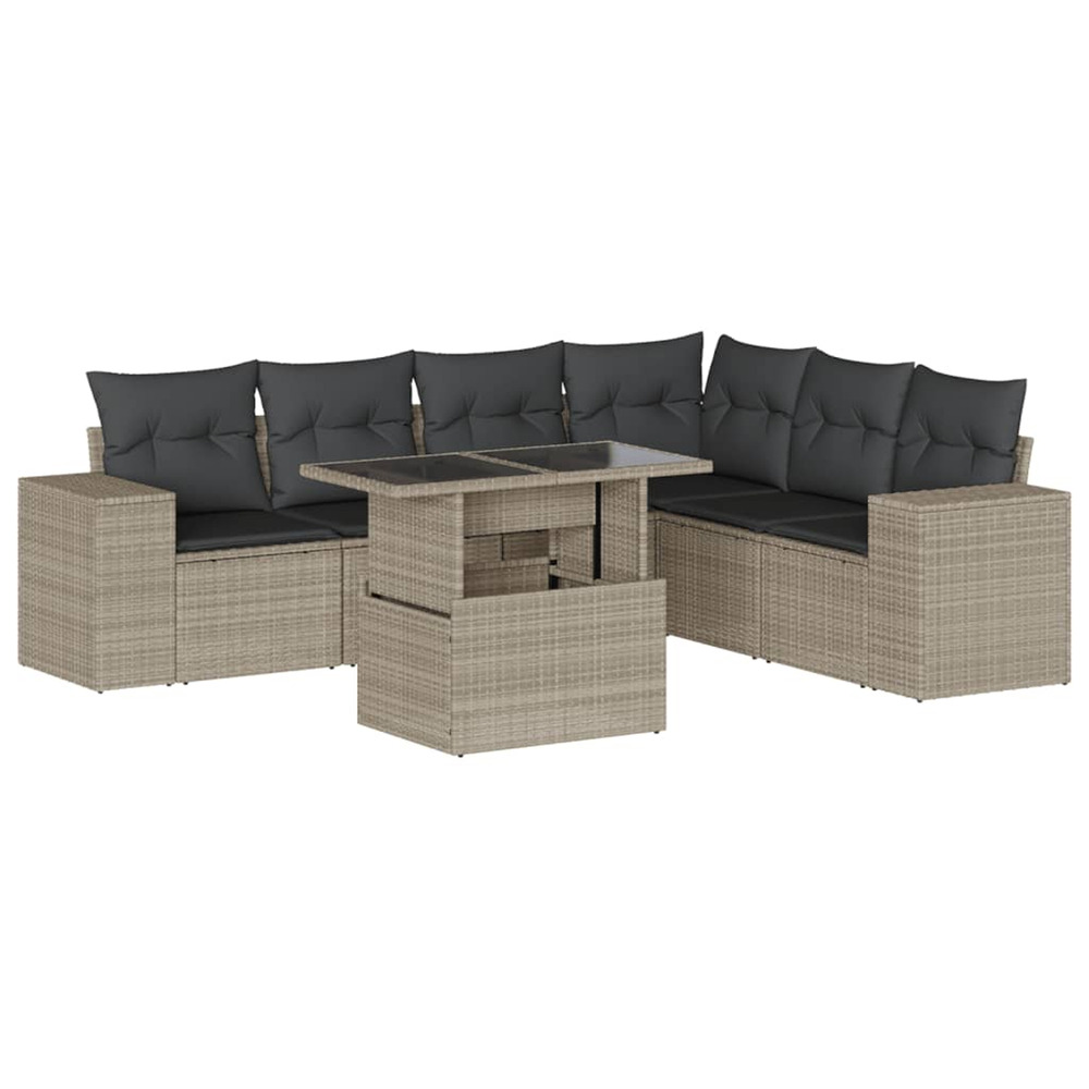 Salon de jardin avec coussins 7 pcs gris clair résine tressée