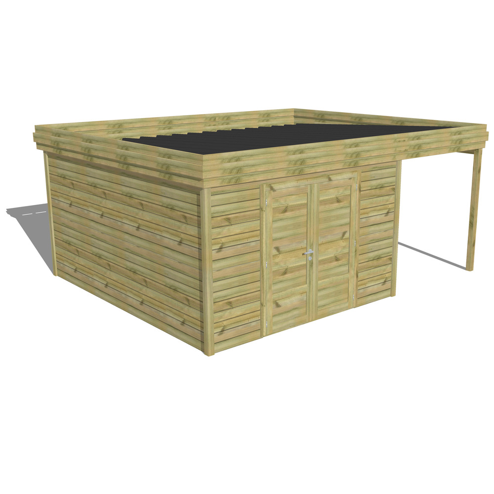 Abri de jardin bois pin traité autoclave 27mm - 5,44x4,34m / 24m2 - bac acier - abri français