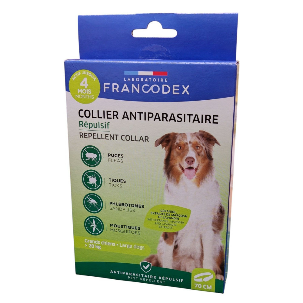 Collier antiparasitaire répulsif 70 cm pour chiens de plus de 20 kg