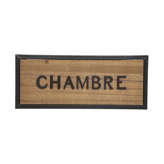 Plaque de porte en métal noir et bois 22 x 9 cm