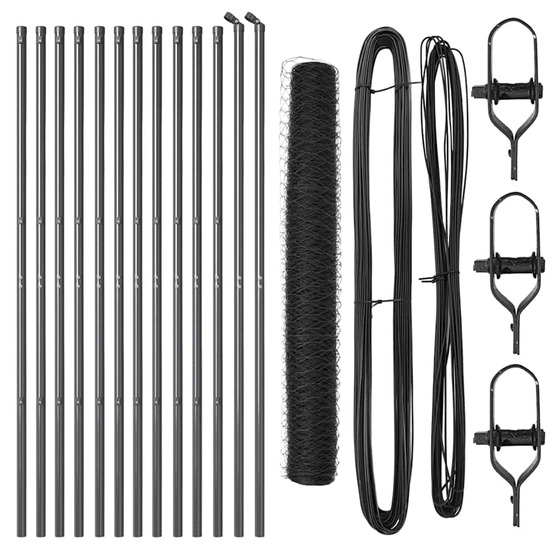 Clôture avec poteaux gris 1.4 x 25 m acier recouvert de pvc