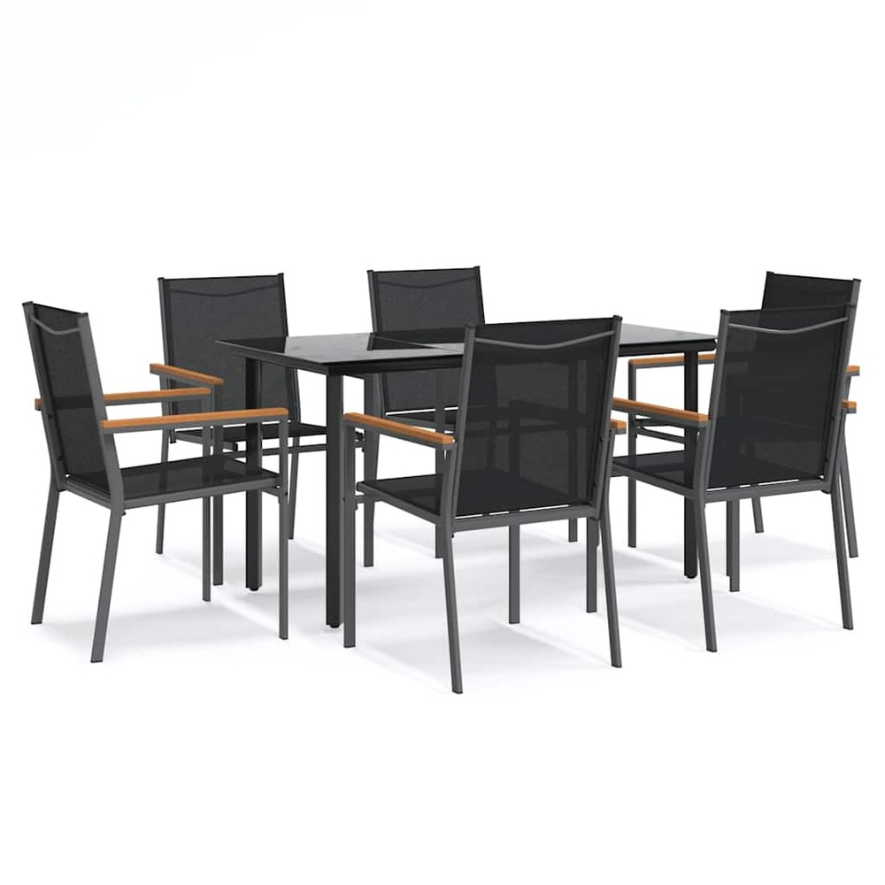 Ensemble à manger de jardin 7 pcs noir textilène et acier