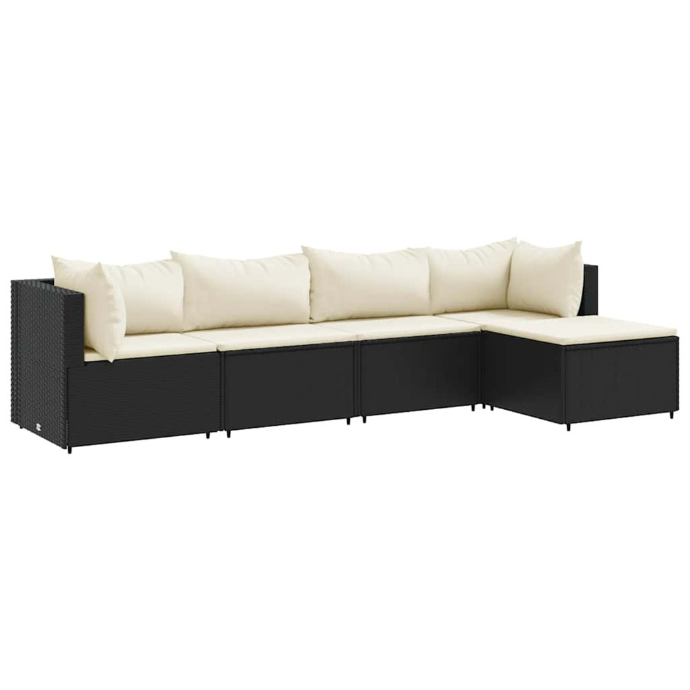 Salon de jardin 5 pcs avec coussins noir résine tressée