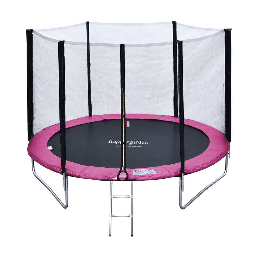 Trampoline 180cm réversible rose / gris cairns + échelle, bâche et kit d'ancrage