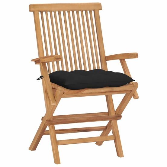 Chaises de jardin et coussins noir lot de 4 bois de teck massif