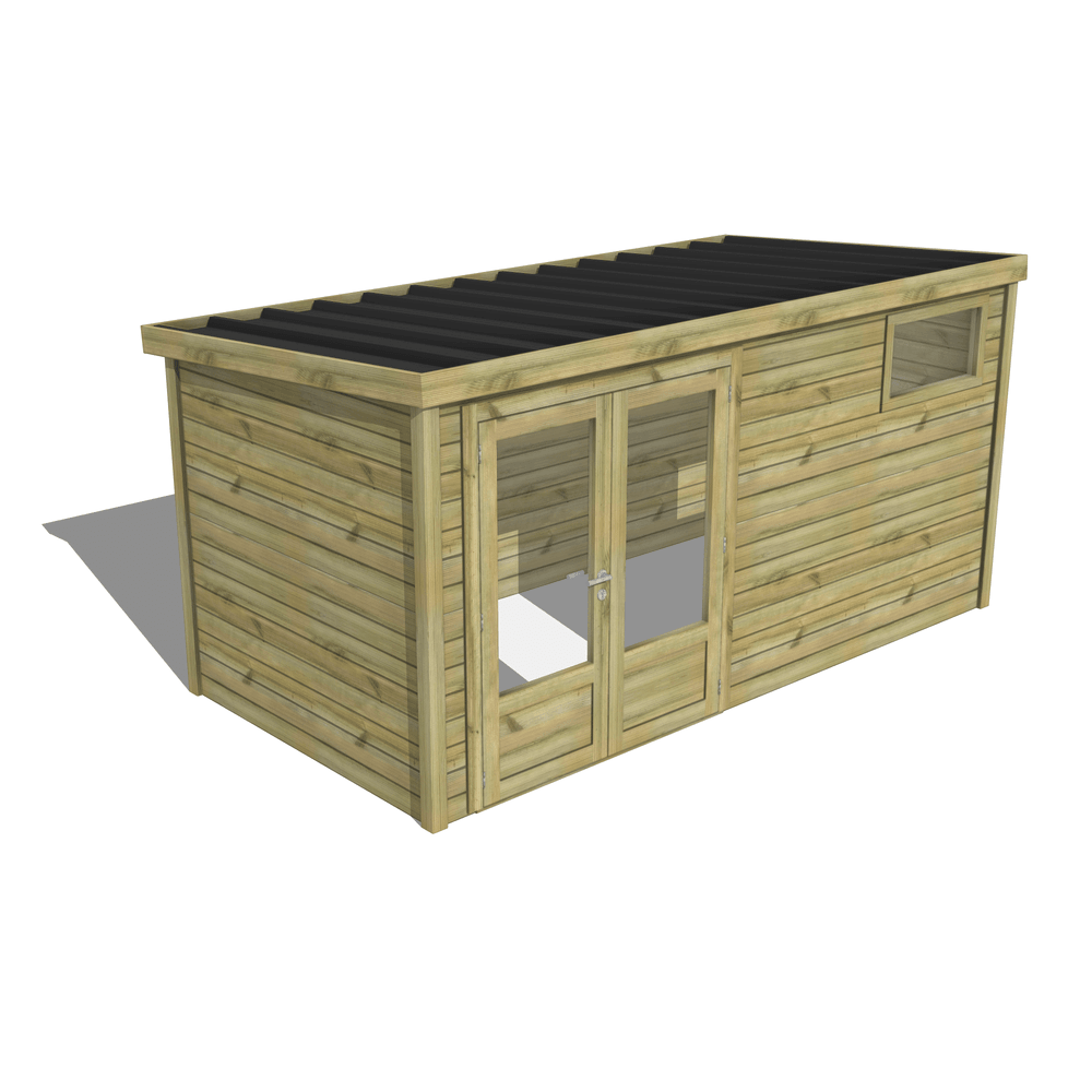 Abri de jardin bois pin traité autoclave 27mm - essentiel - 4,34x2,14m / 9m2 - bac acier - abri français