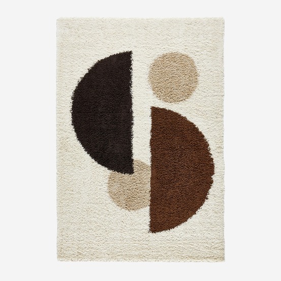 Tapis intérieur shaggy motifs géométriques circulaires beige, marron, noir - pitt