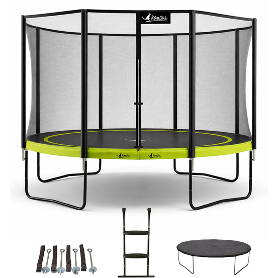 Trampoline ø 430cm + filet + échelle + bâche + kit ancrage - punchi 430 vert
