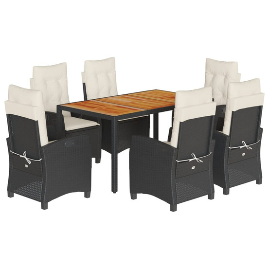Ensemble à manger de jardin coussins 7pcs noir résine tressée