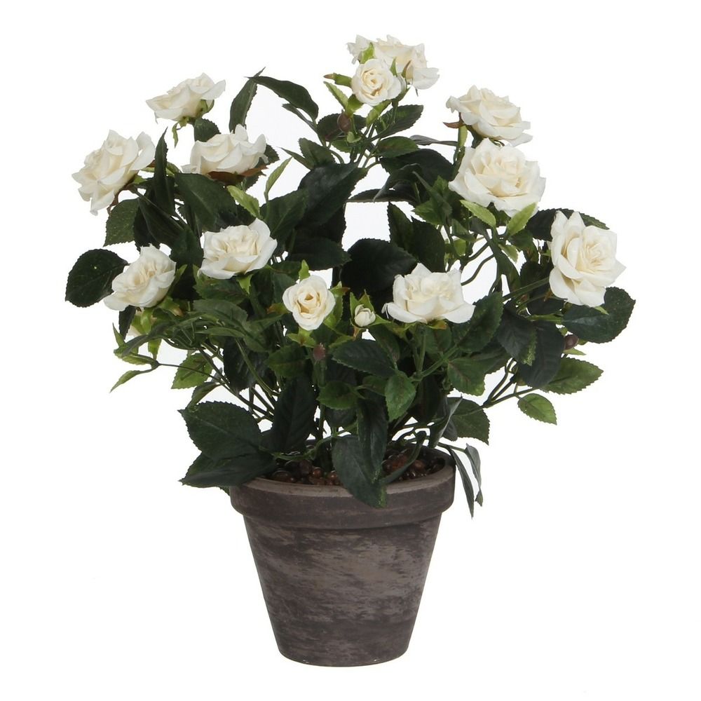 Mica decorations plante artificielle rosier en pot ciment - h33 x ø25 cm - blanc