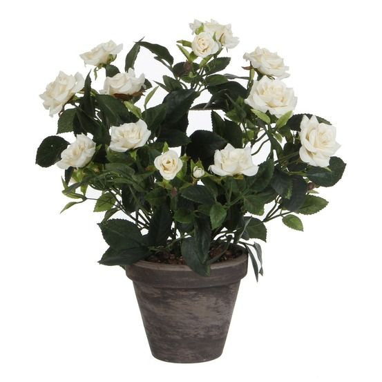Mica decorations plante artificielle rosier en pot ciment - h33 x ø25 cm - blanc