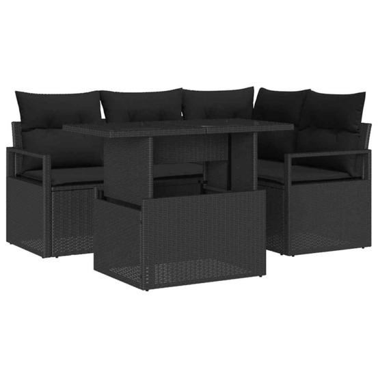 Ensemble de canapé de jardin avec coussin 5 pcs noir polyrotin