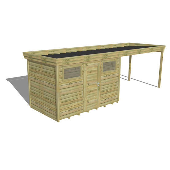 Abri de jardin bois pin traité autoclave 27mm - 6,94x2,14m / 15m2 - bac acier - plancher bois
