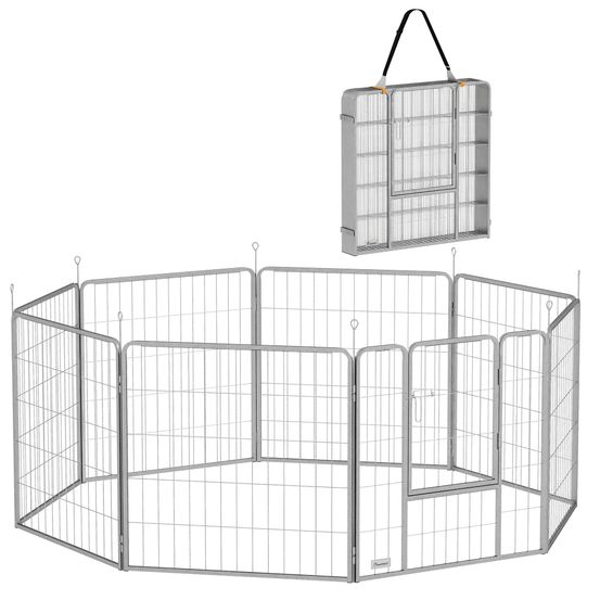 Parc pour chien 8 panneaux acier inoxydable 80 x 80 cm modulable intérieur extérieur