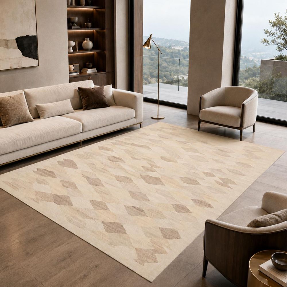Tapis kilim 208 x 298 cm, crème et beige, en laine, géométrique, kelim ku 4