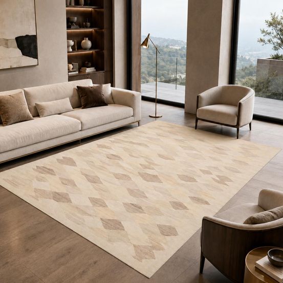 Tapis kilim 208 x 298 cm, crème et beige, en laine, géométrique, kelim ku 4