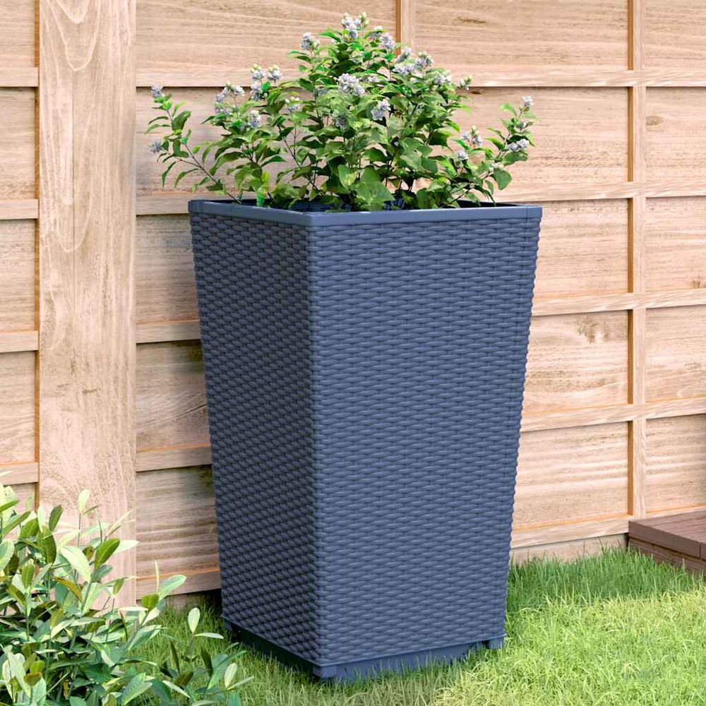 Lot de 4 jardinières hautes aspect rotin 57 cm pour terrasse bleu gris