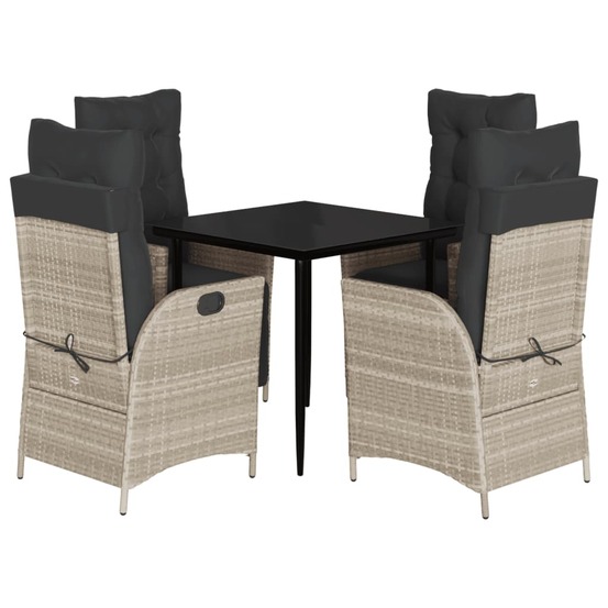 Ensemble à manger de jardin et coussins 5 pcs gris clair rotin