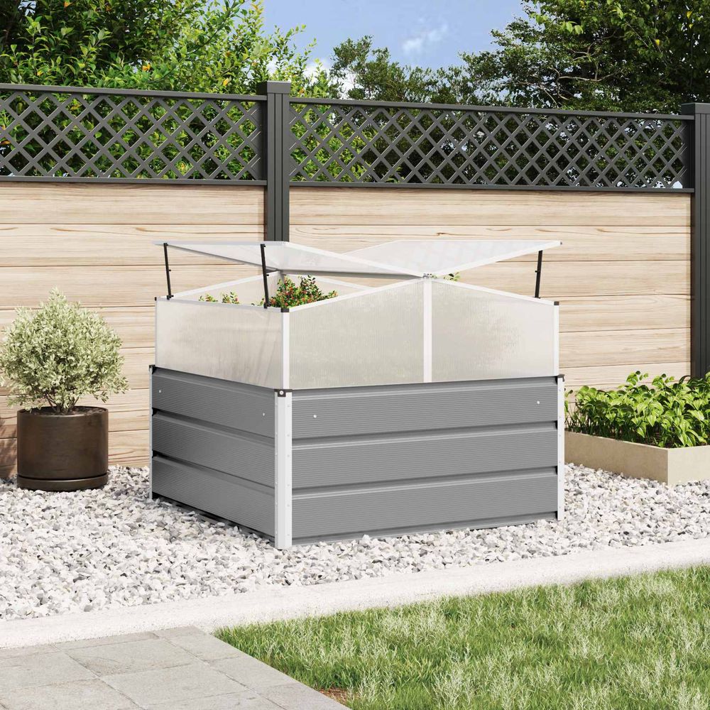 Jardinière carrée haute acier galvanisé pour jardin et terrasse 100x100x77 cm gris clair
