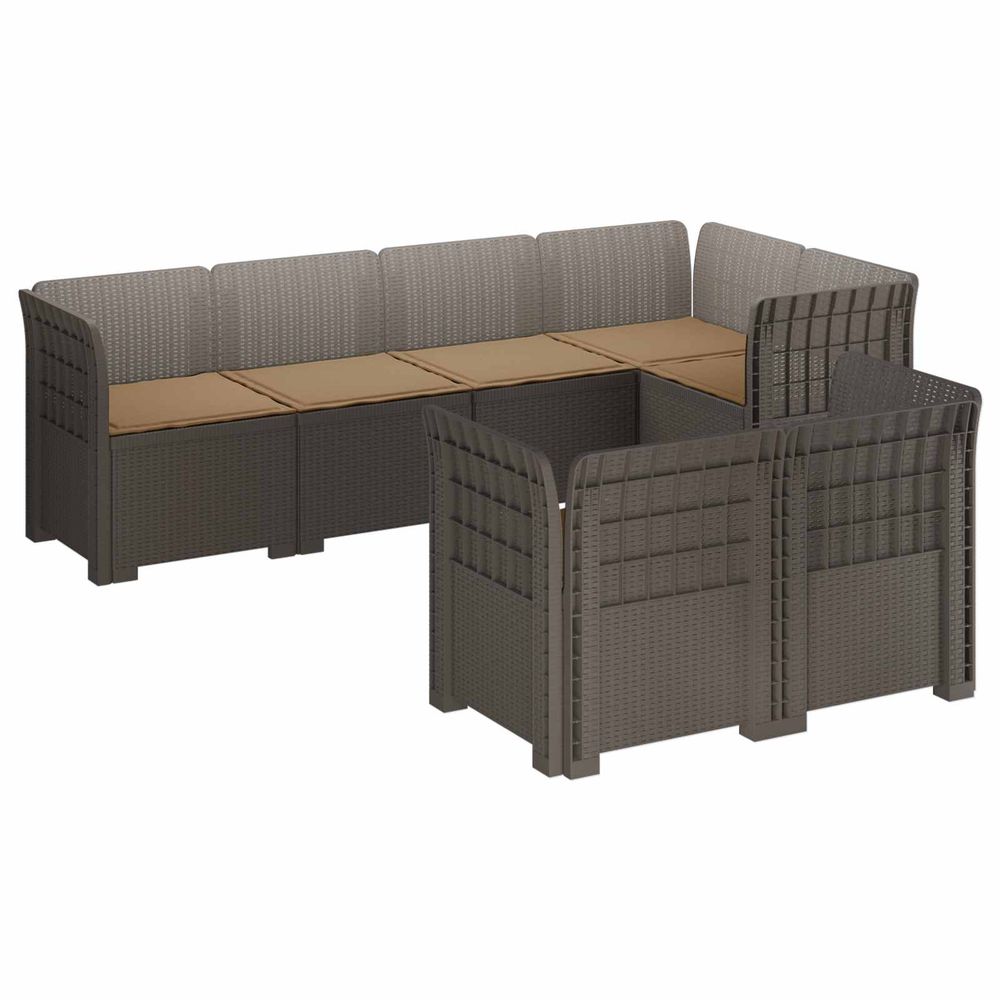 Canapé de jardin 7 places avec coussins look rattan pp