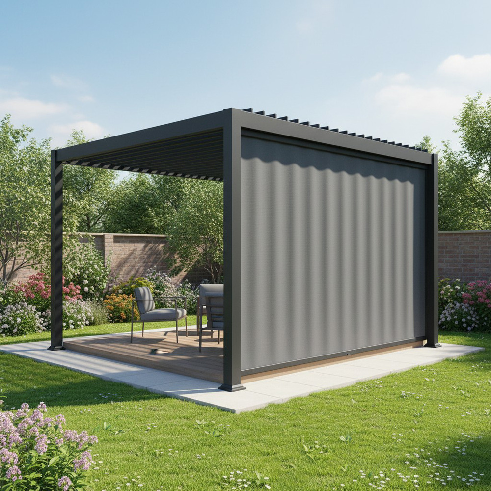 Store textilène gris 4 m pour pergola zeus