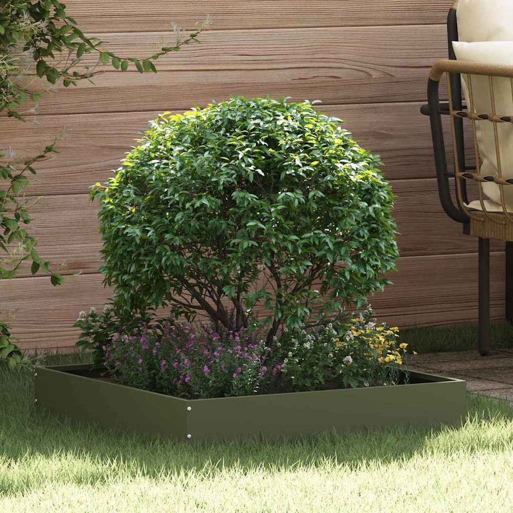 Bordure carrée acier jardin aménagement terrasse 60x13cm vert olive