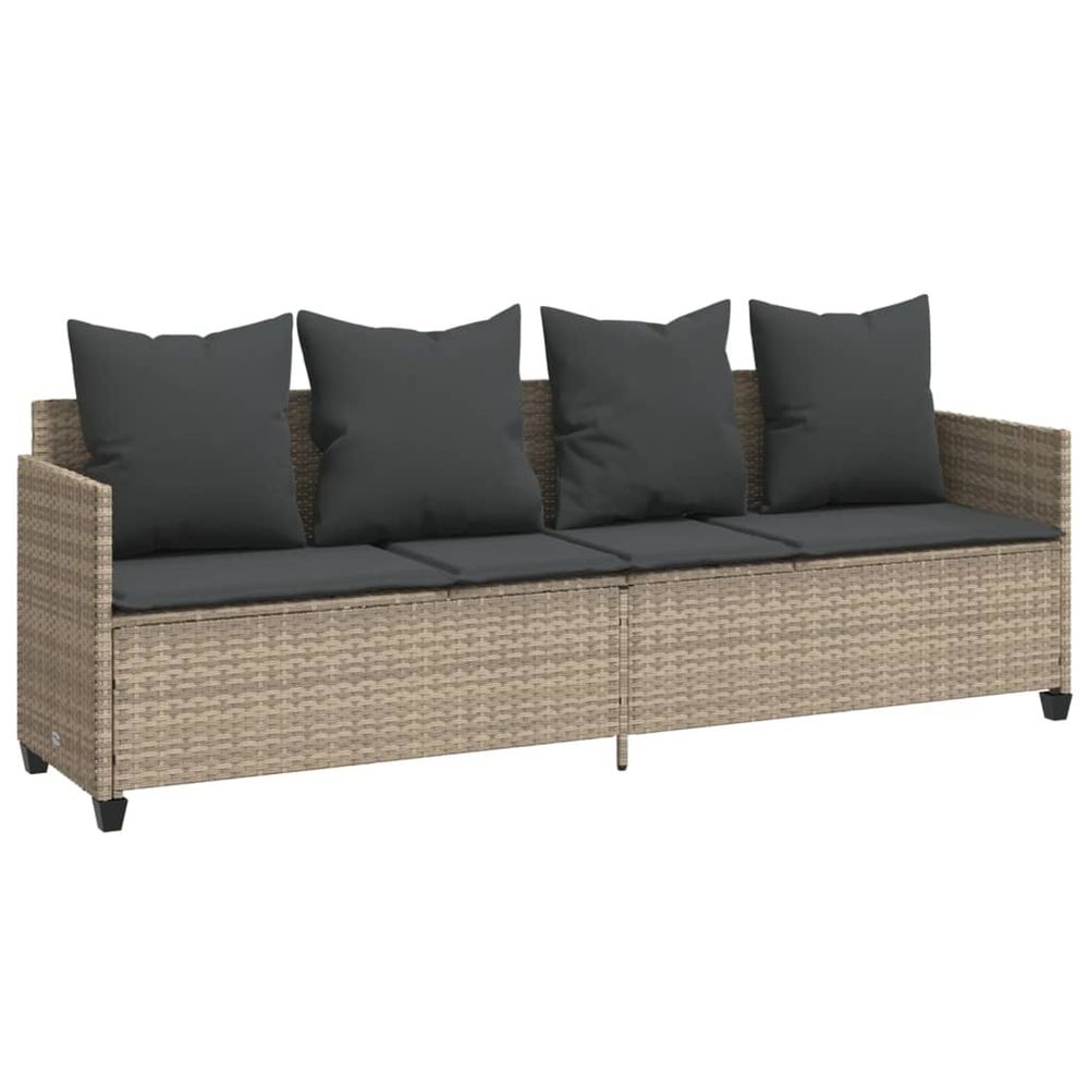 Chaise longue avec coussins gris clair résine tressée bain de soleil