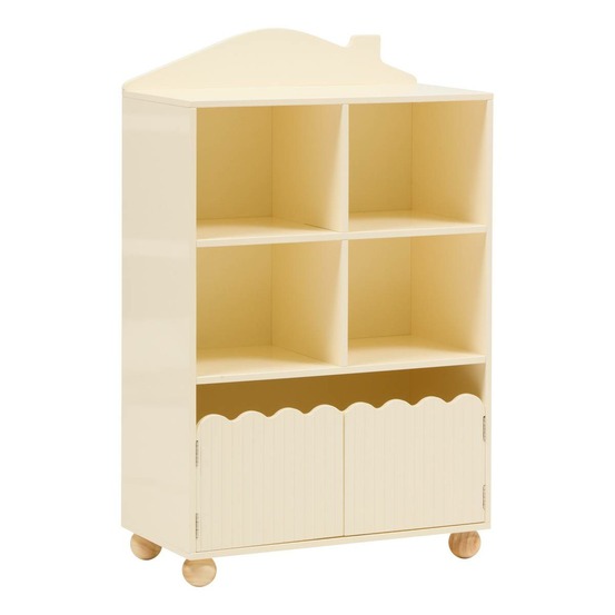Bibliothèque enfant bouli 2 portes 4 cases beige 60x30x94,5 cm