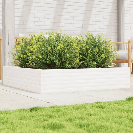 Jardinière carrée xxl bois de pin massif pour jardin blanc 110x110cm