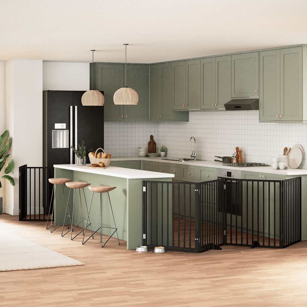 Barrière de sécurité chien en bois pliable 8 panneaux autoportante maison noir
