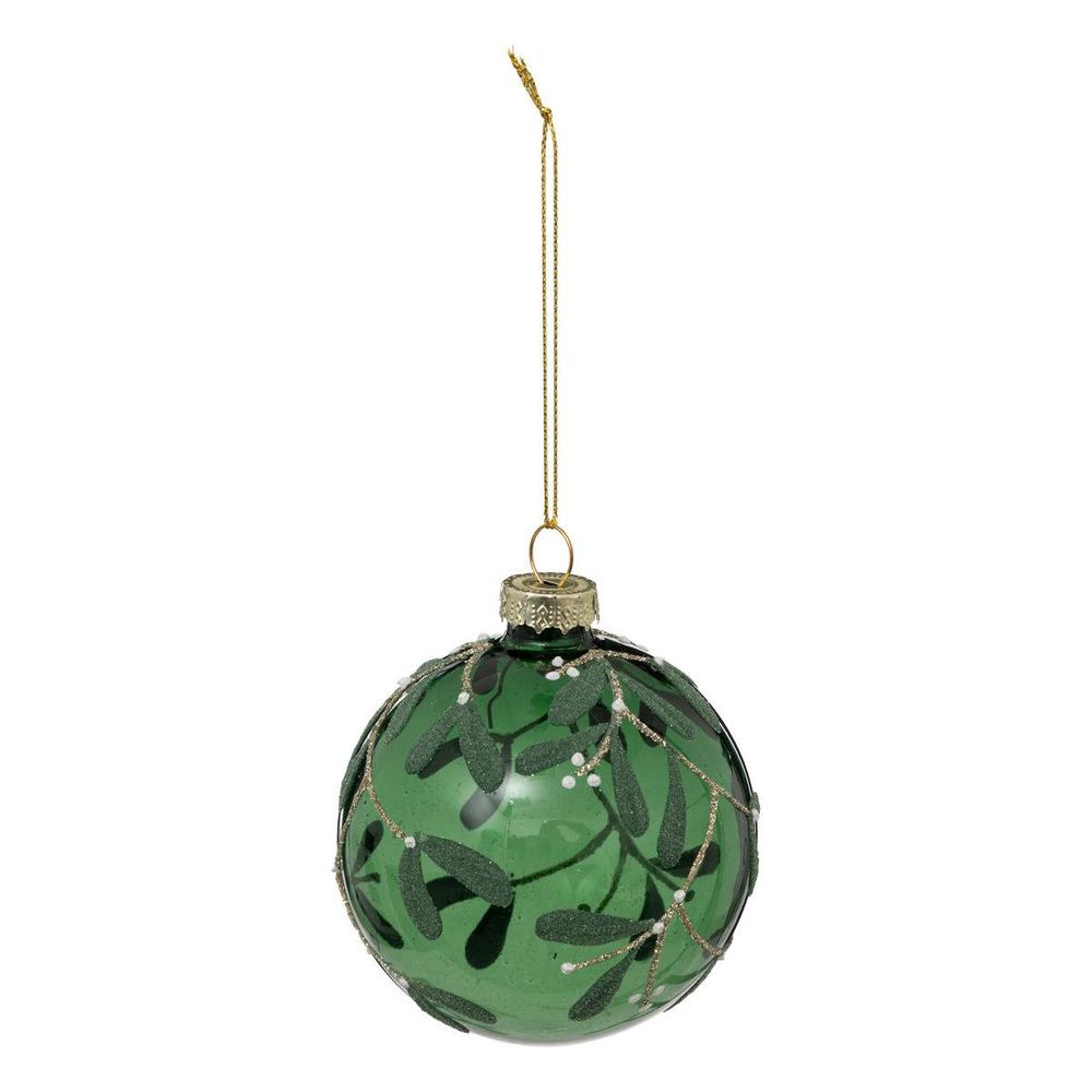 Boule de noël vert gui 8cm en verre