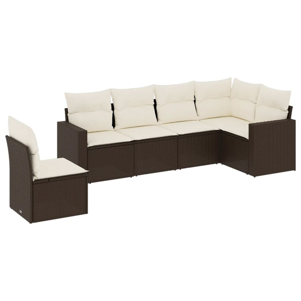 Salon de jardin avec coussins 6 pcs marron résine tressée