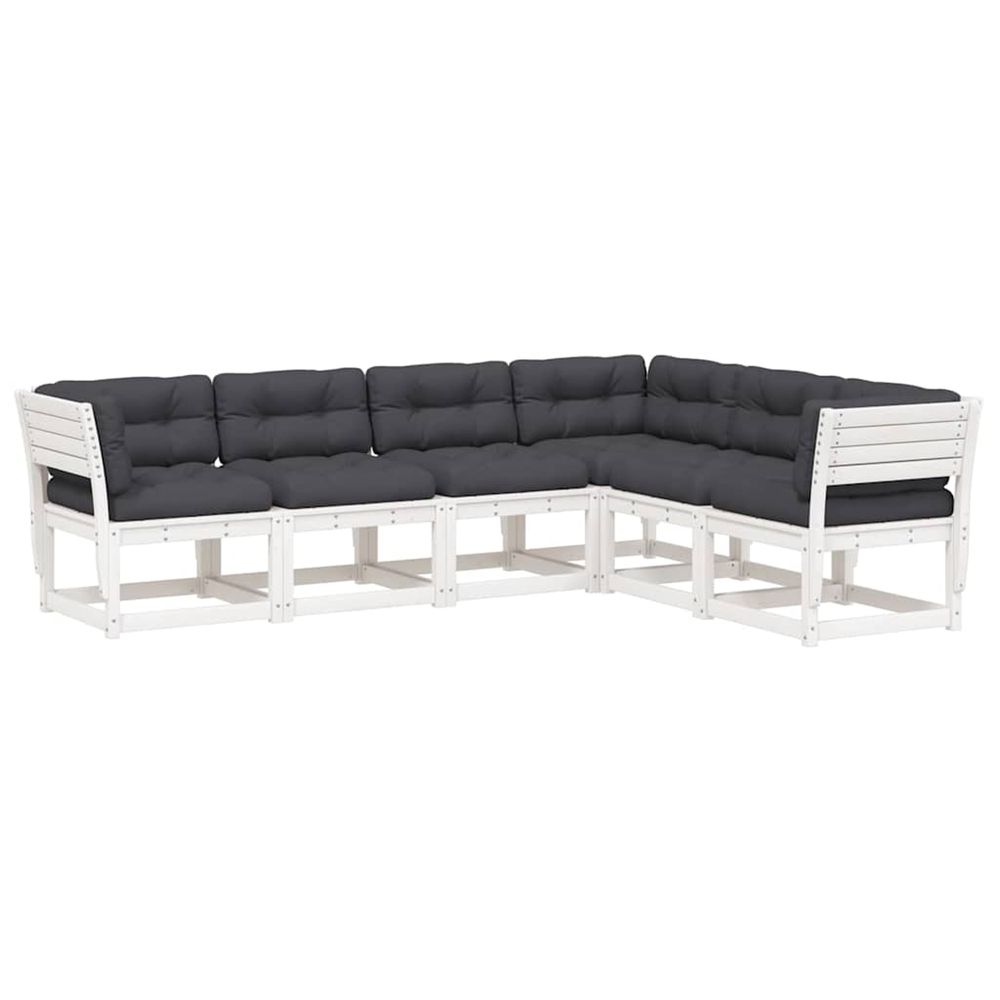 Salon de jardin 6 pcs avec coussins blanc bois massif de pin