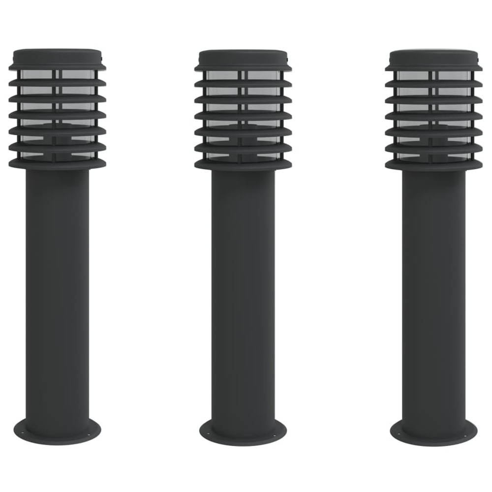 Lampadaires d'extérieur 3 pcs noir 60 cm acier inoxydable