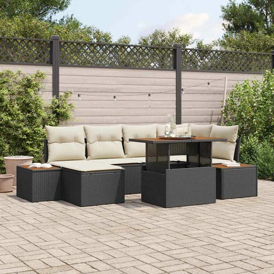 Ensemble de canapé de jardin 7 pcs noir poly rotin