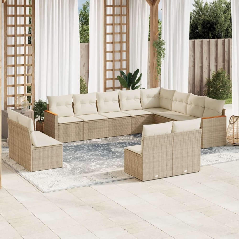 Salon de jardin avec coussins 12 pcs beige résine tressée