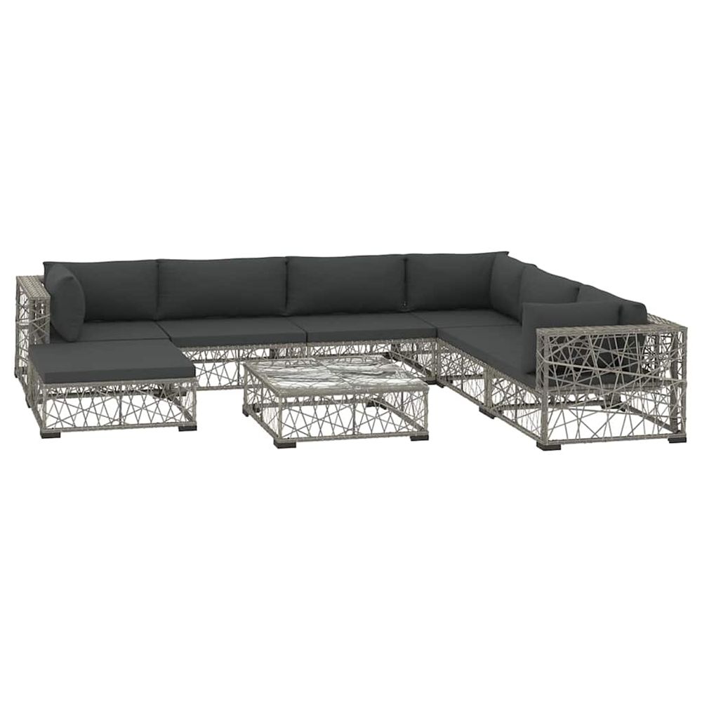 Salon de jardin avec coussins 8 pcs résine tressée gris