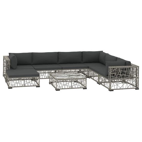 Salon de jardin avec coussins 8 pcs résine tressée gris