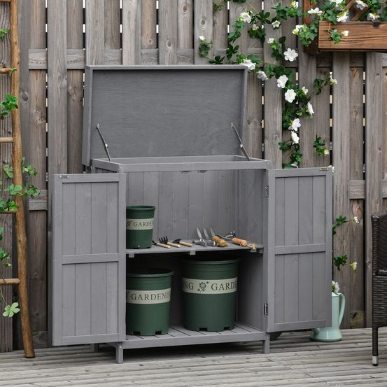 Armoire de jardin bois sapin rangement outils extérieur double porte étagères gris 74x43cm - comfortxl outdoor living