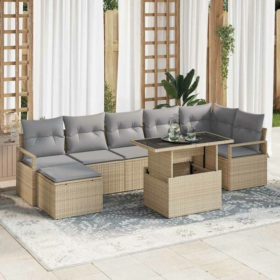 Ensemble de canapé de jardin 8 pcs beige poly rotin