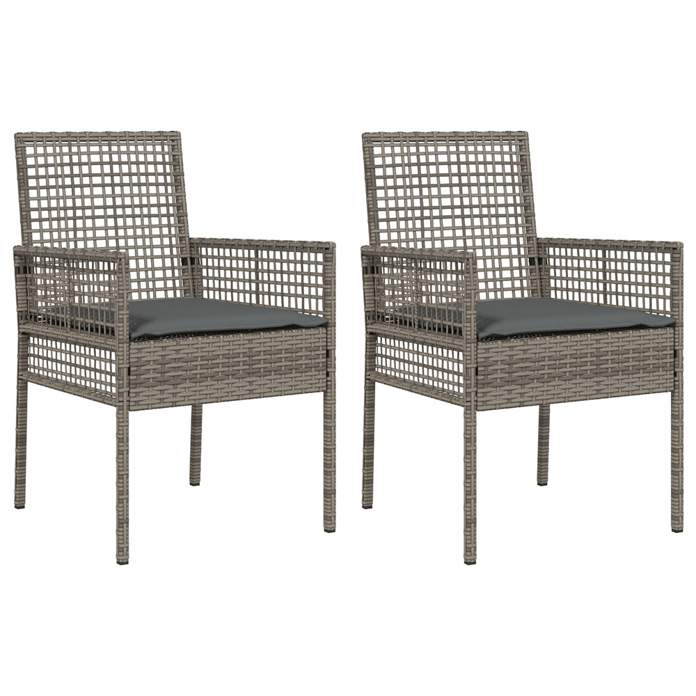 Chaises de jardin 2 pcs avec coussins gris en poly rattan