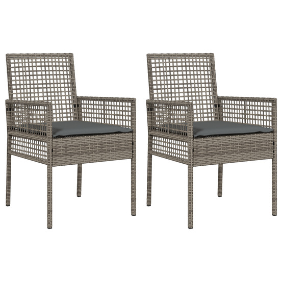 Chaises de jardin 2 pcs avec coussins gris en poly rattan