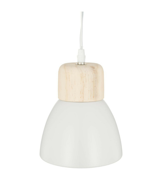 Luminaire suspension en bois et métal blanc d 15 cm